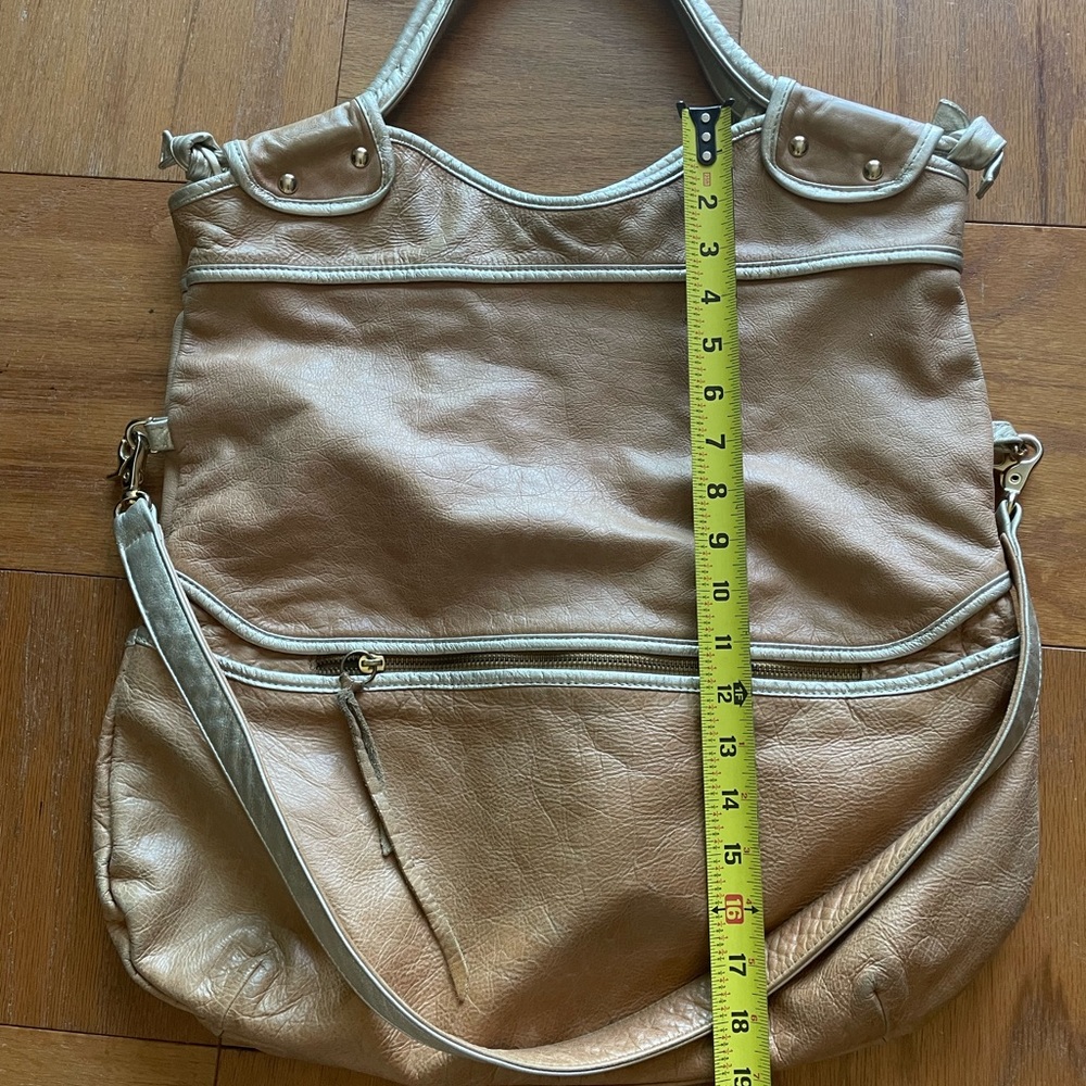 Anna Corrina PEACH leather Mid city large fold over tote satchel bag AUTHENTIC